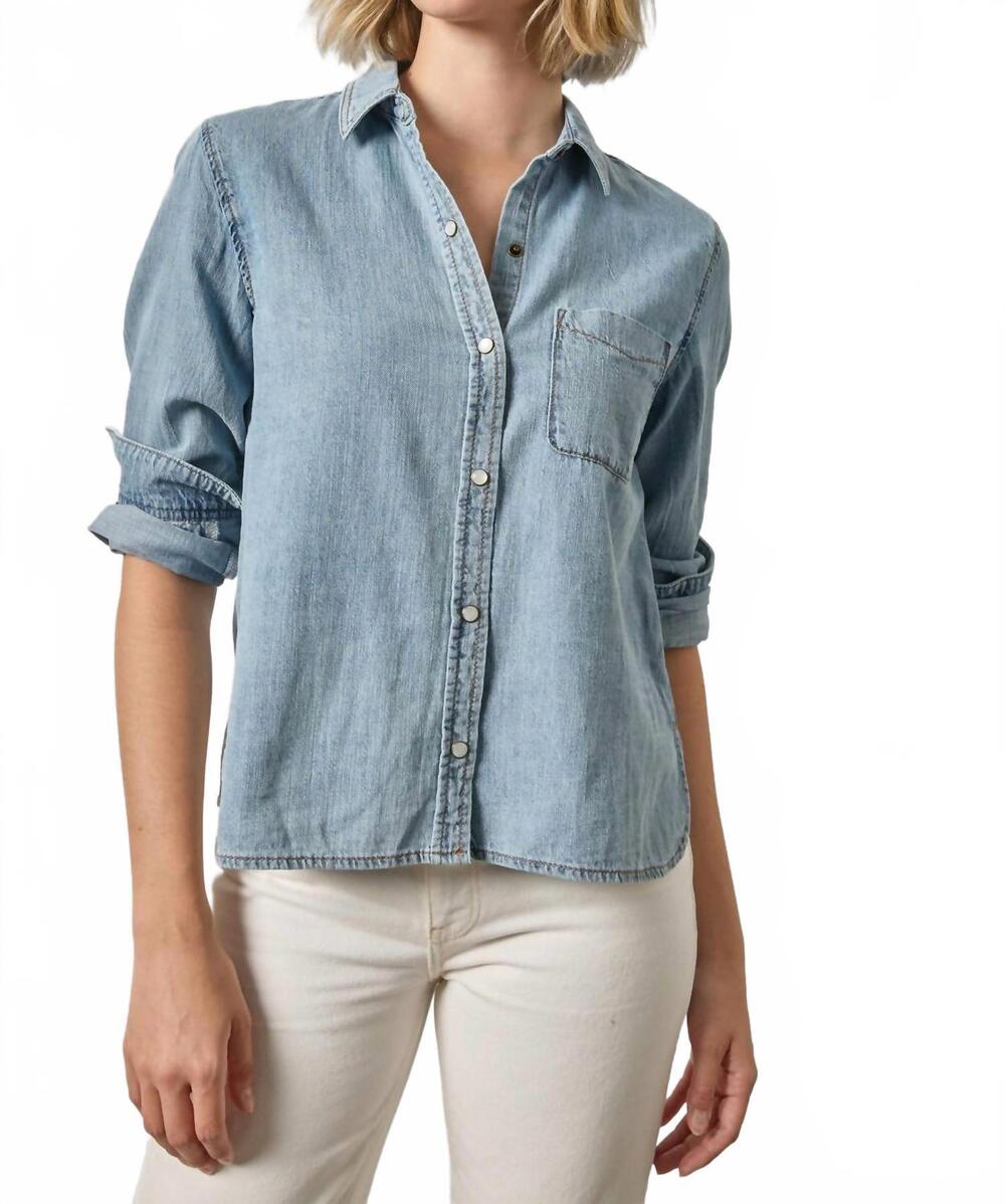 NEW LILLA P denim button down shirt in blue wash